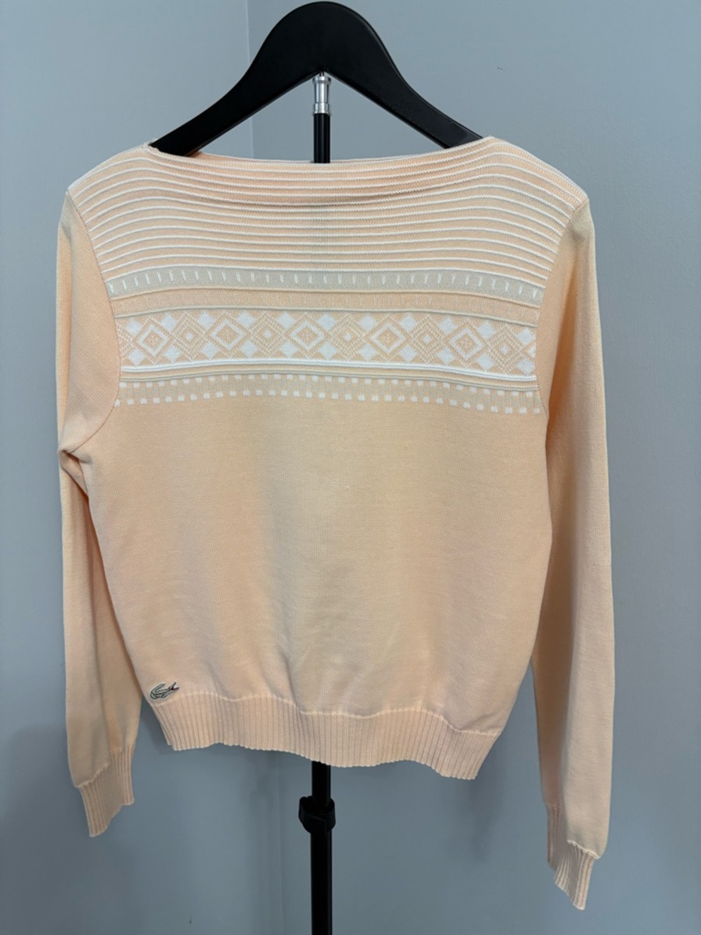 RARE Vintage LACOSTE Archival Jacquard Boatneck Sweater - Peach 100% Cotton - Picture 2 of 9